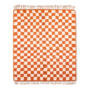 Moroccan beni ourain checkered orange rug, Authentic berber Rug