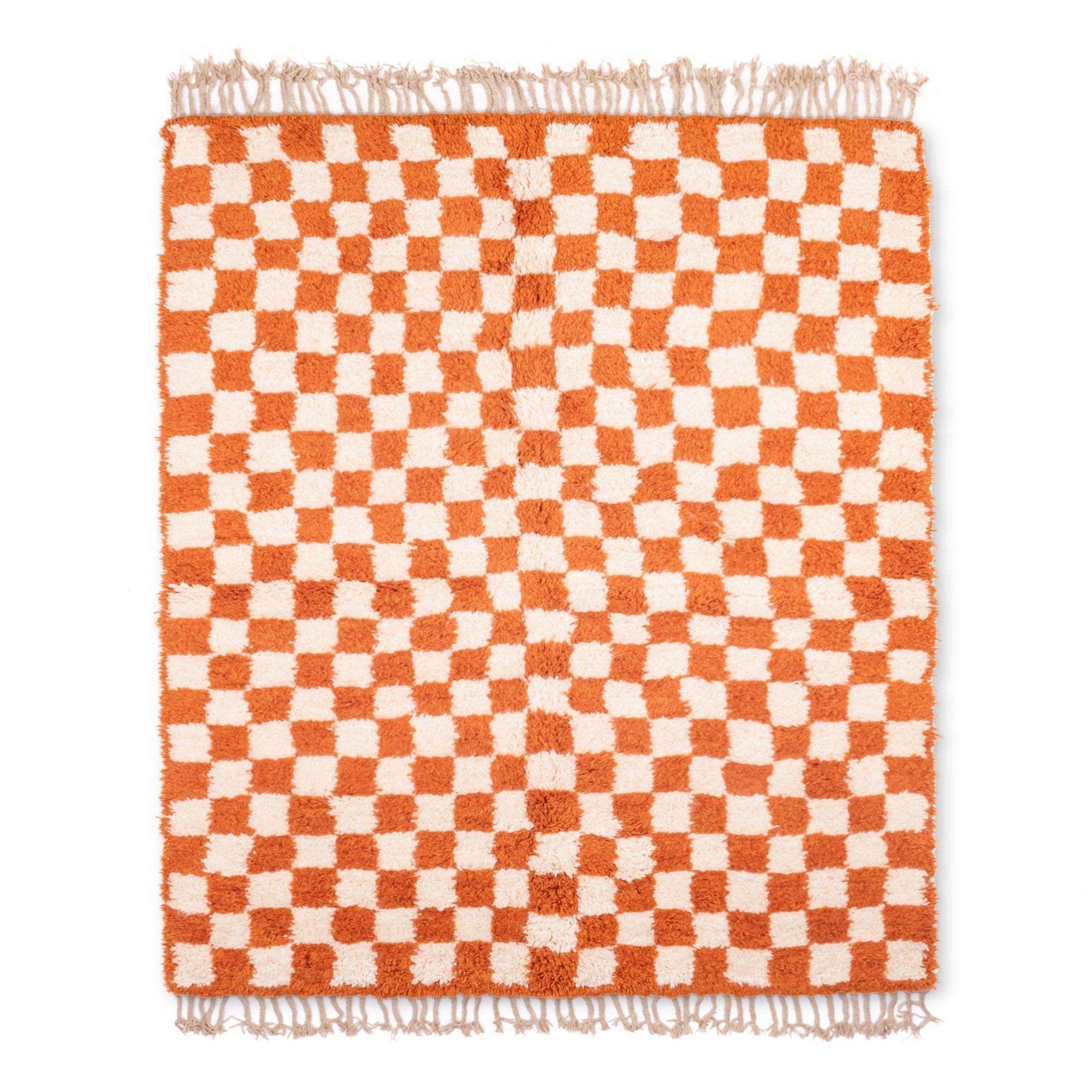 Moroccan beni ourain checkered orange rug, Authentic berber Rug