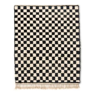 Black White Checked rug, moroccan Beni ourain rug