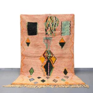Moroccan boujad rug, peach and black handmade rug
