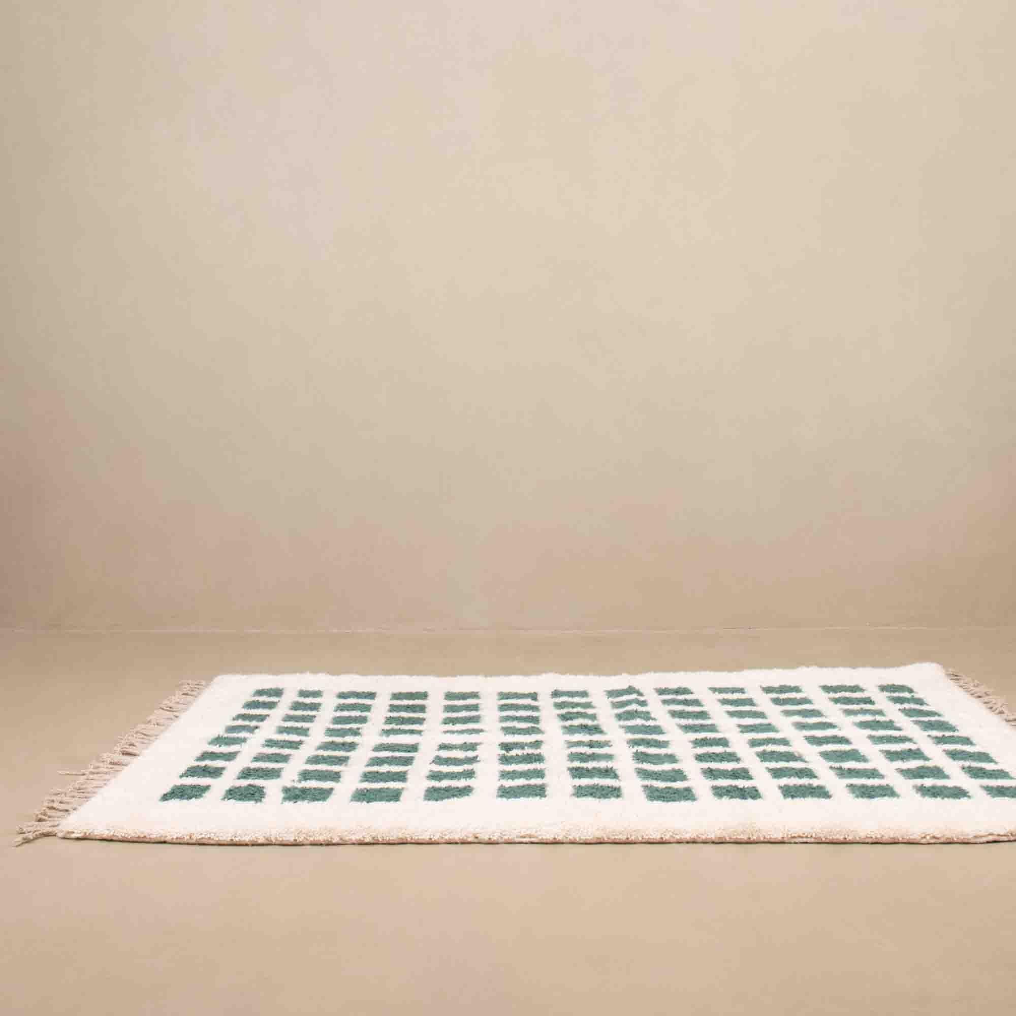 Benicarpets_moroccanhandmaderugsYI Moroccan beni ourain rug, Authentic green and white berber handmade Rug - BENICARPETS