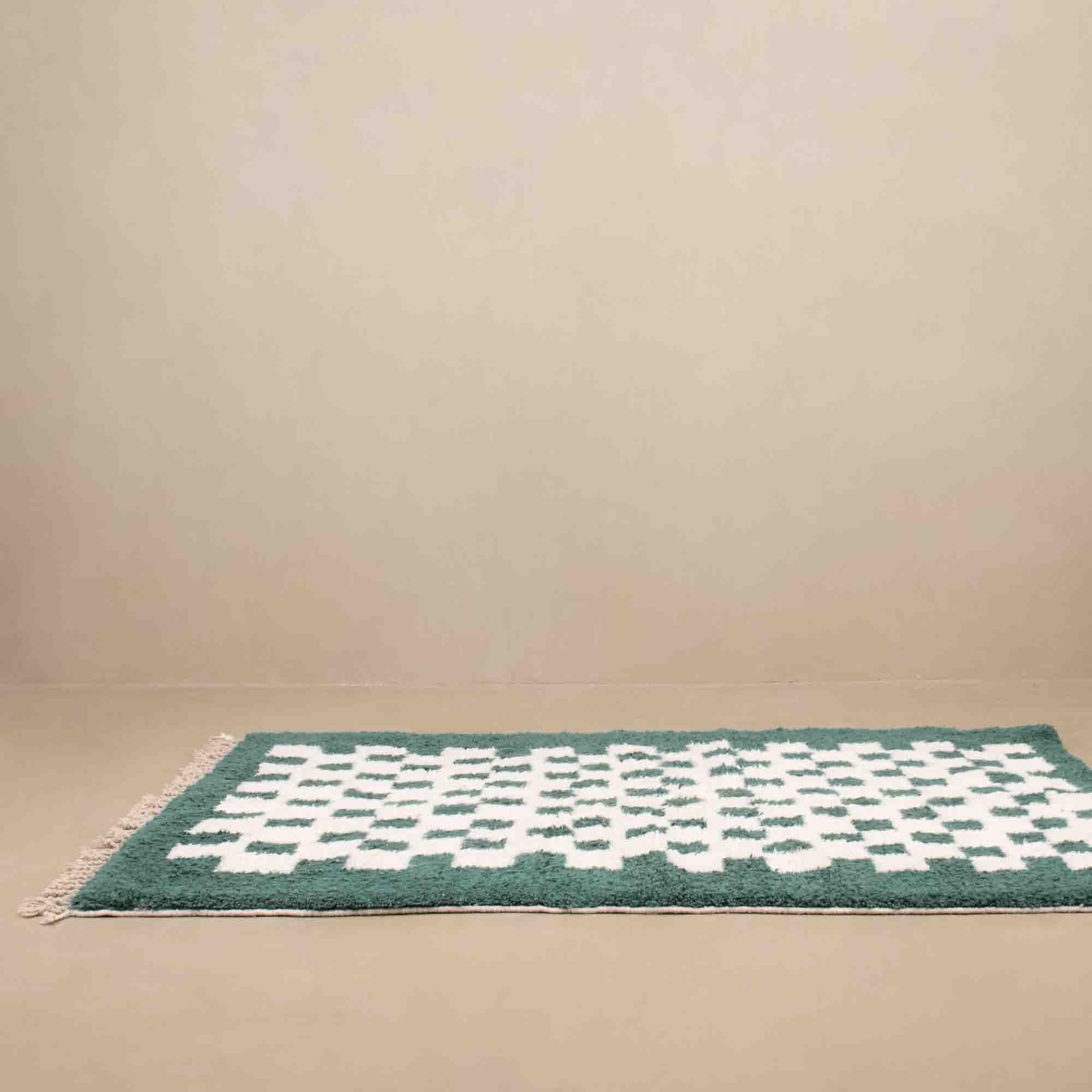 Benicarpets_moroccanhandmaderugswool checkered green rugs, moroccan beni ourain rug, beni ourain area rug, beni ourain berber rug, beni ourain moroccan rug, BENICARPETS,