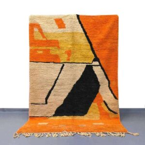Handmade Moroccan boujad rug, orange and balck rug