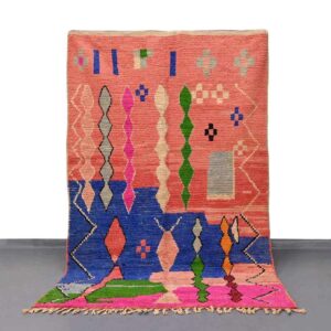 Moroccan Boujad rug, pink and blue Handmade rug