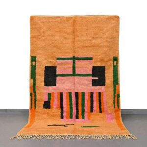 Moroccan handmade Boujad rug, orange and black rug - BENICARPETS