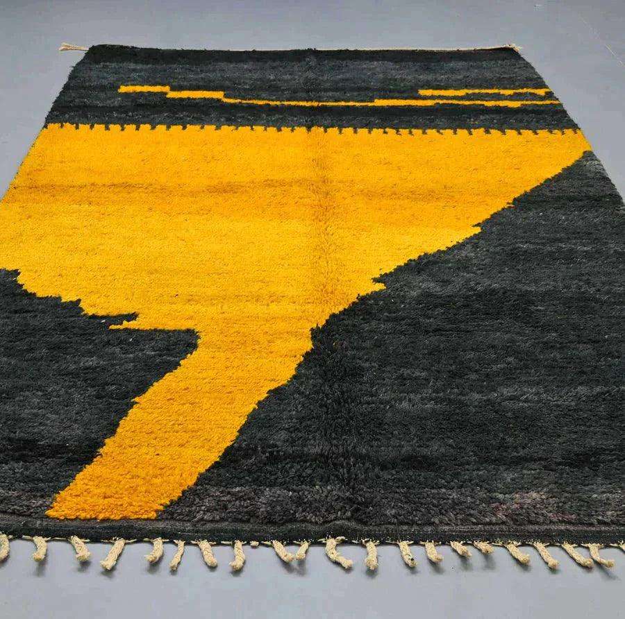 Moroccan Boujad rug, yellow and black Handmade berber rug - BENICARPETS