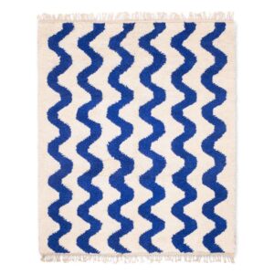 Handmade beni ourain rug, Authentic blue and white Moroccan Rug